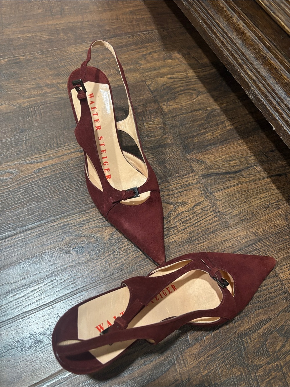 Walter Steiger Wine Suede Pointed Slingback Pumps
